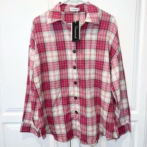 Fantaslook Pink and White Plaid Shirt Medium NWT